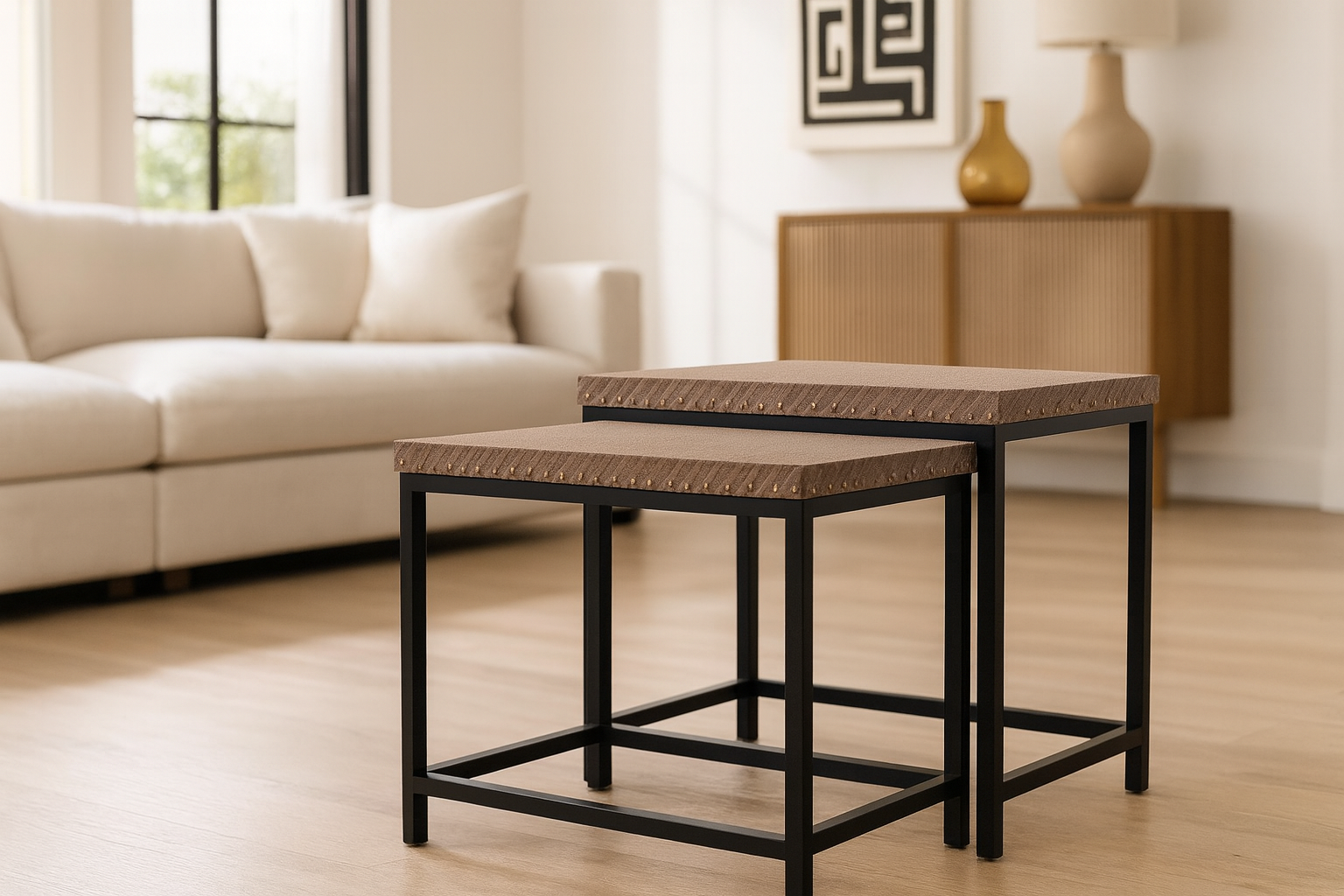 Nesting tables in modern interior