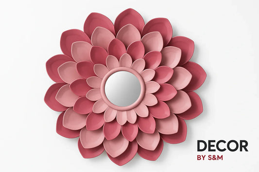 Pink gradient layered metal flower wall art on white background