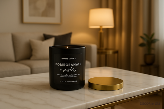 Pomegranate + Noir candle in luxurious marble setting