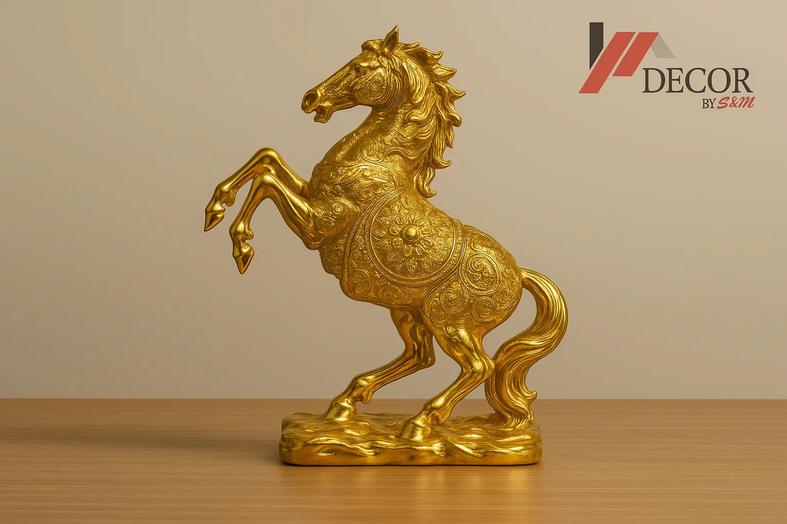 Rearing gold horse with watermark