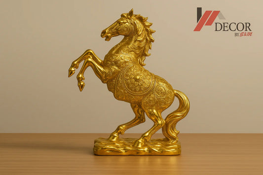 Rearing gold horse with watermark
