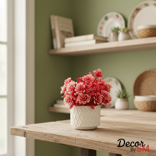 Red Carnation Planter - Sage Green Background