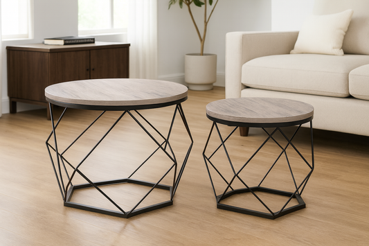 Set of hexagonal tables in modern interior