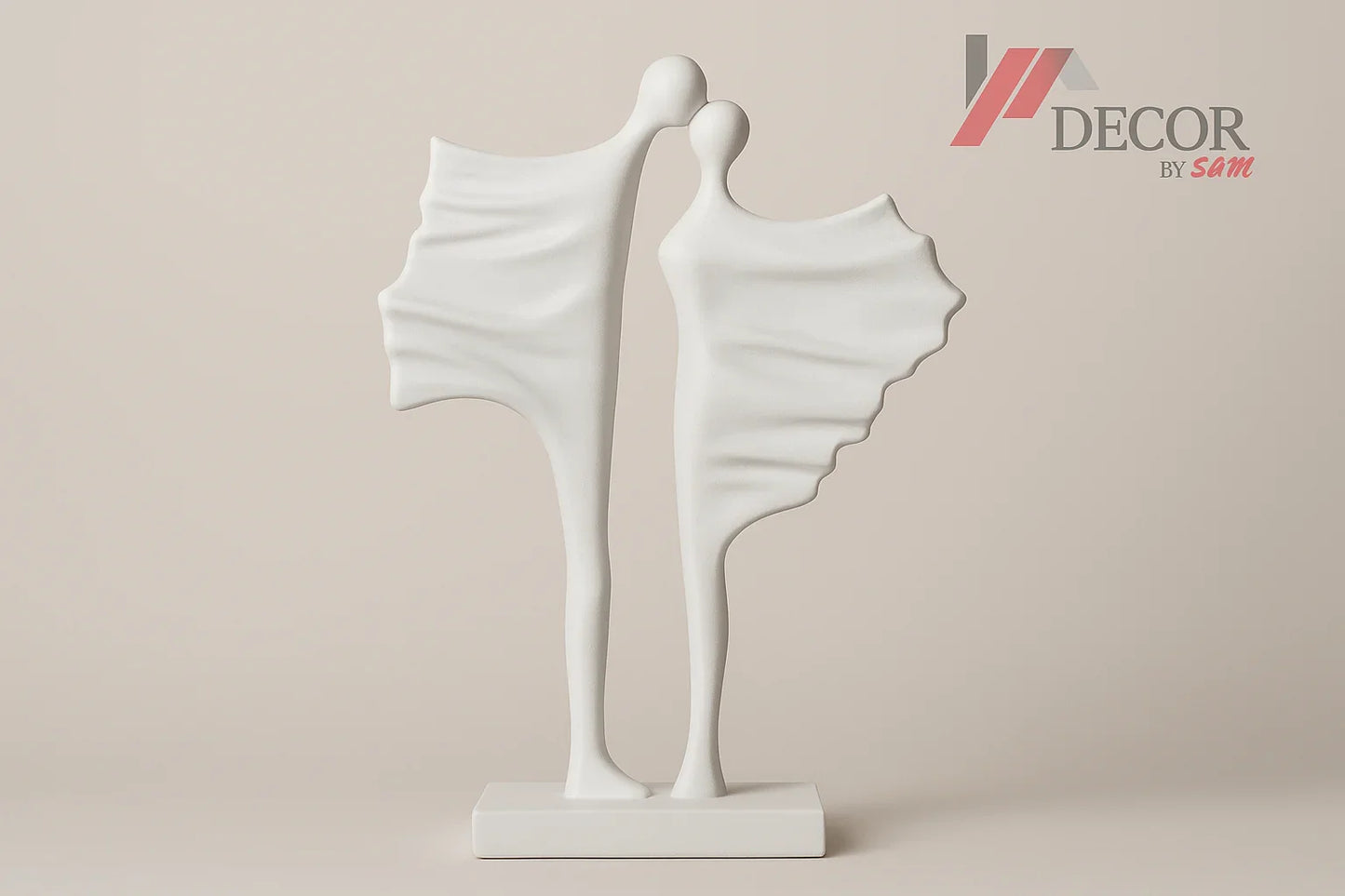 White abstract dancing figures sculpture with new background and watermark