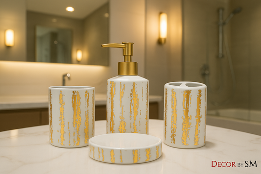 White and gold distressed bathroom set